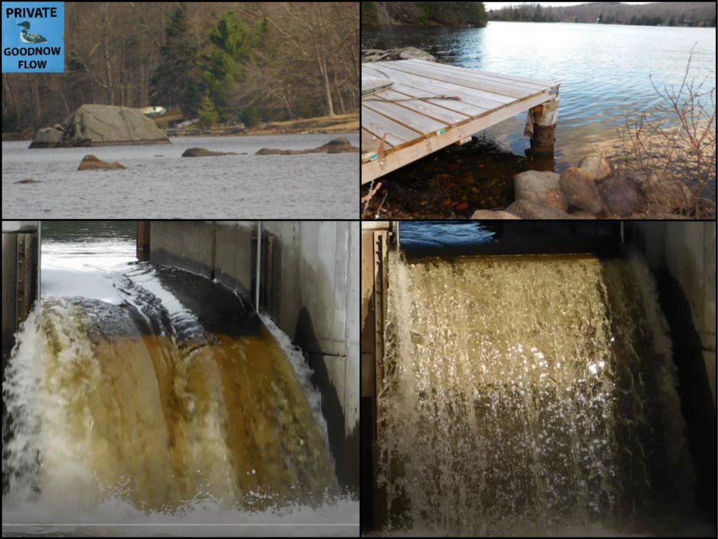 Levels of the private goodnow flow lake are maintained by gates in the dam spillway