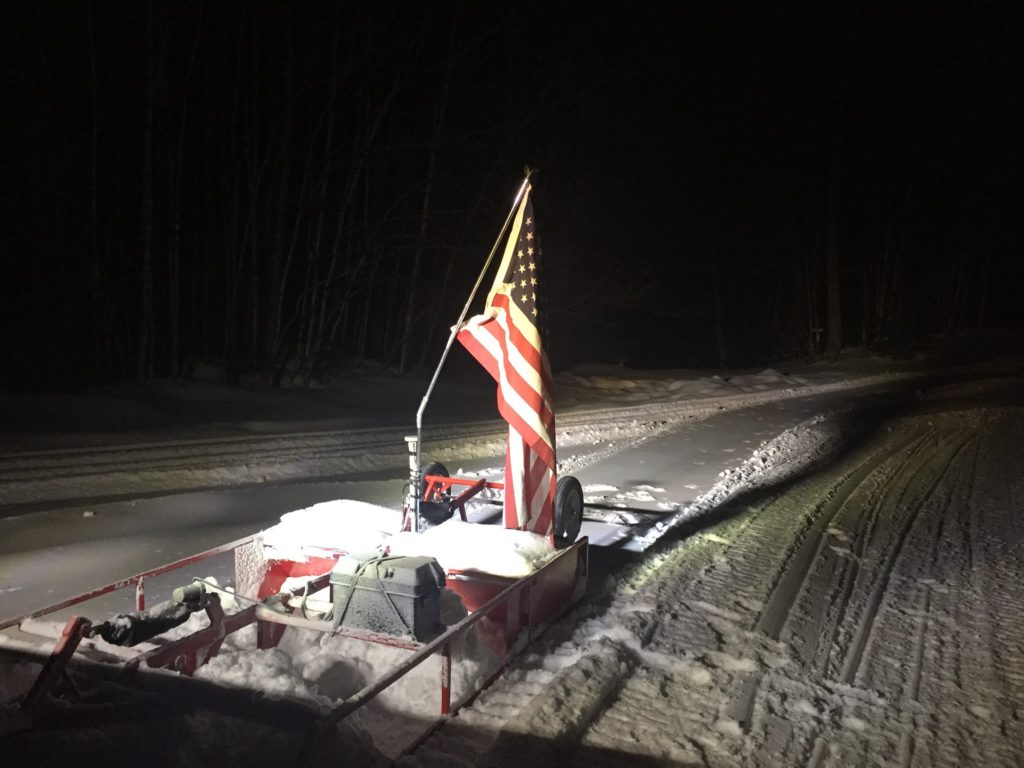 Snow groomer on the perimeter road and trails at the goodnow flow newcomb NY